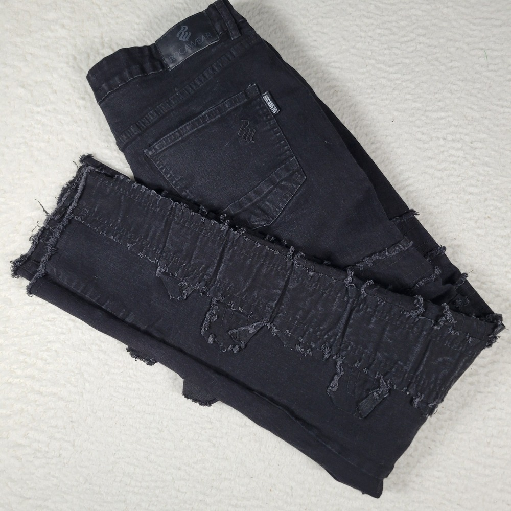 Rocawear Distressed‎ Jeans Mens 32 Black Frayed Streetwear Denim Pants